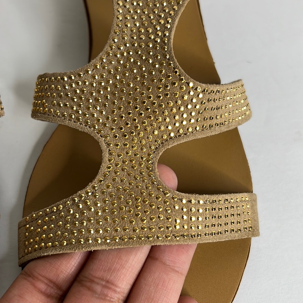 Mila Paoli Genuine Leather RoseGold Studded Gladiator Sandal Sz 7.5/BOX INCLUDED - Picture 4 of 6